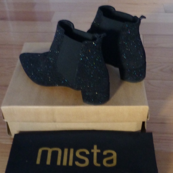 Miista Beau Leather Sparkle Boots | US 7.5 | Black Metallic - Picture 3 of 8